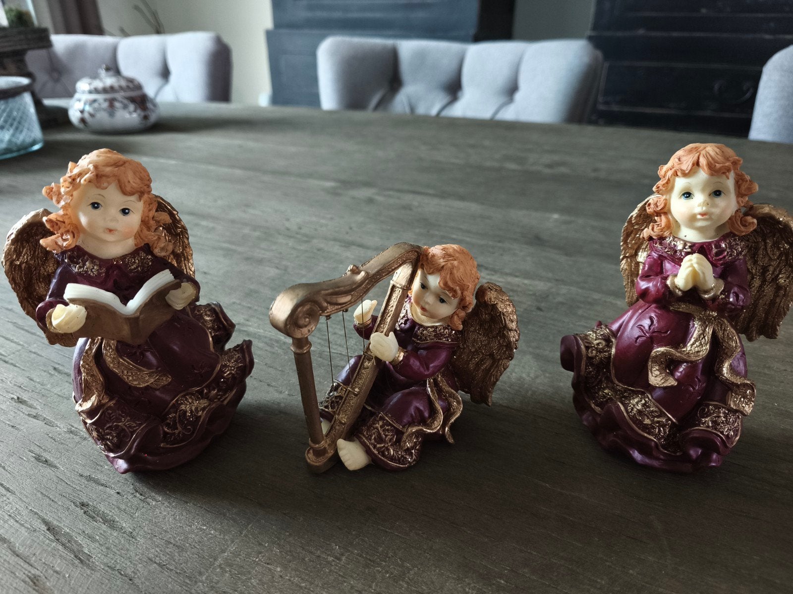Set van 3 Engelen beeldjes - Religieuze decoratie, Ophalen of Verzenden, Zo goed als nieuw, Religie