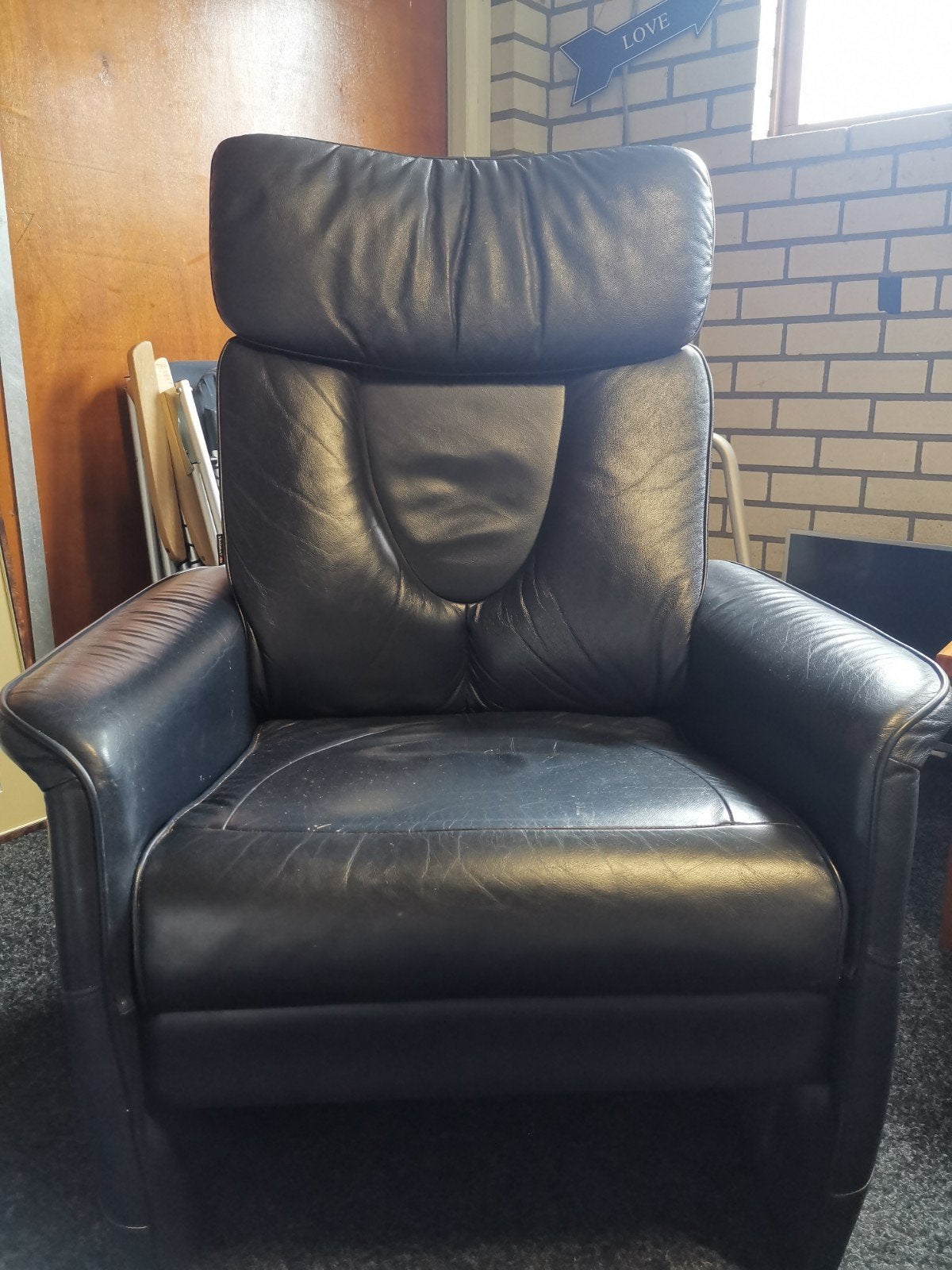 Skalma Leren Relaxfauteuil - Donkerblauw, Comfortabel, Ophalen, Gebruikt, 100 tot 125 cm, Modern, Comfort