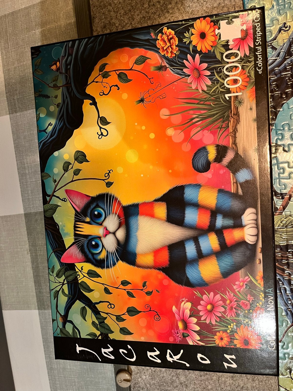 JaCaRou Legpuzzel 'Colorful Striped Cat' 1000 stukjes, Ophalen of Verzenden, 500 t/m 1500 stukjes, Zo goed als nieuw, Legpuzzel