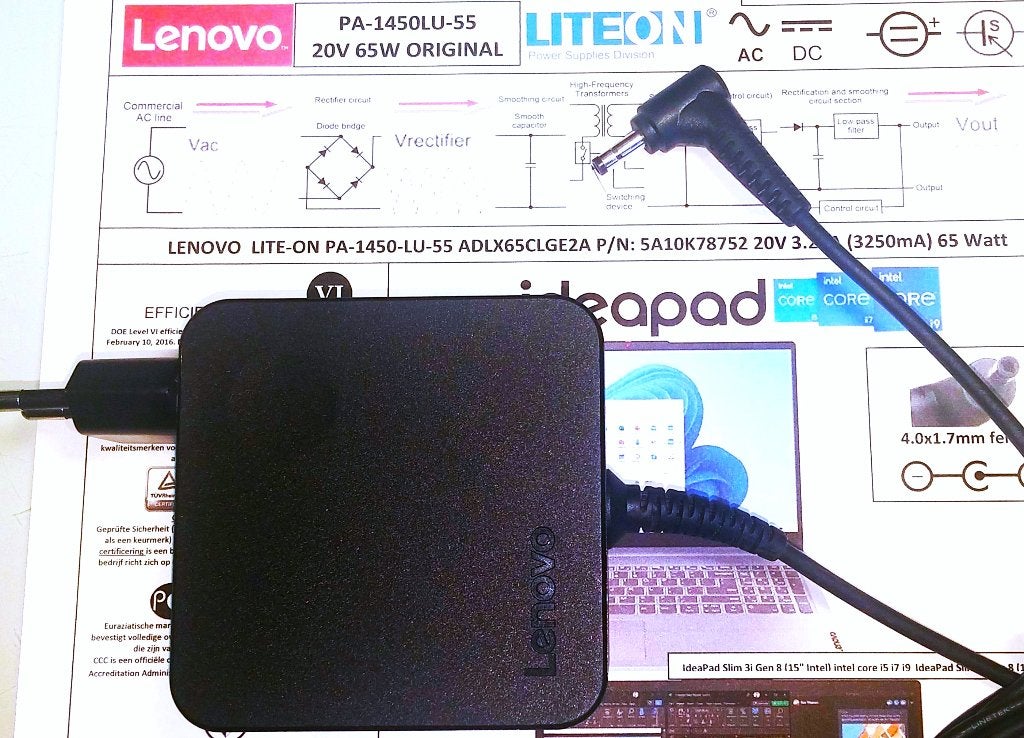 Lenovo ADLX65CLGE2A 20V 3.25A 65W Adapter Oplader 4.0x1.7mm, Ophalen of Verzenden, Zo goed als nieuw, Lenovo