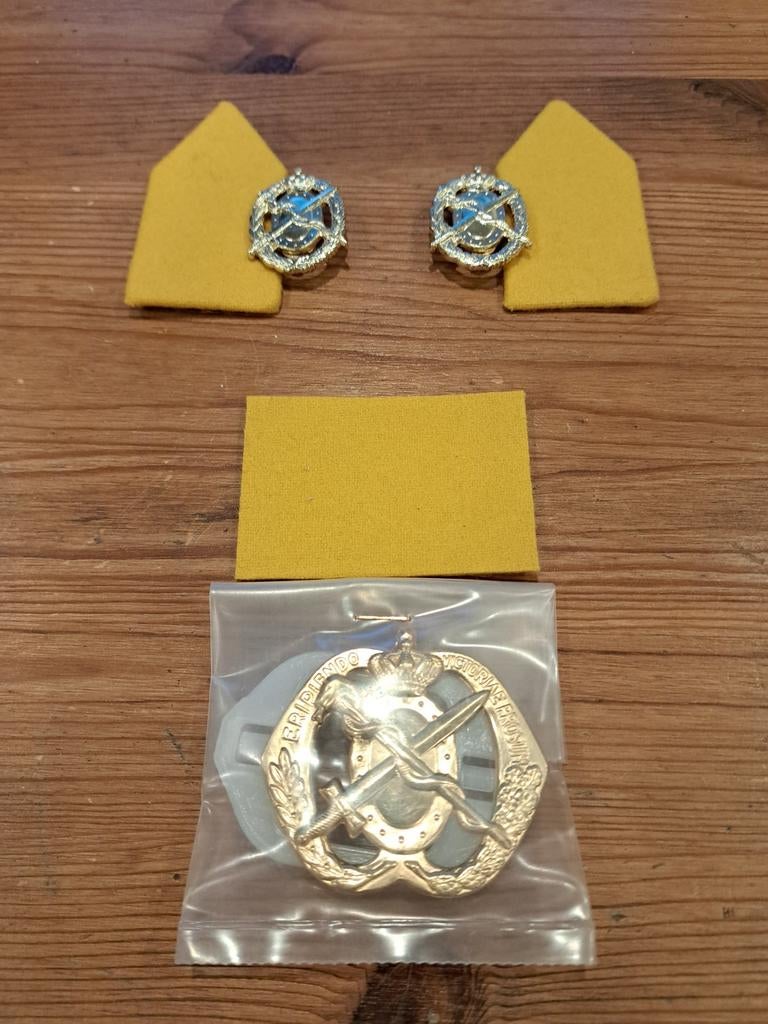 Baretembleem + kraagspiegels - Geneeskundige troepen, Verzamelen, Ophalen of Verzenden, Landmacht, Nederland, Embleem of Badge