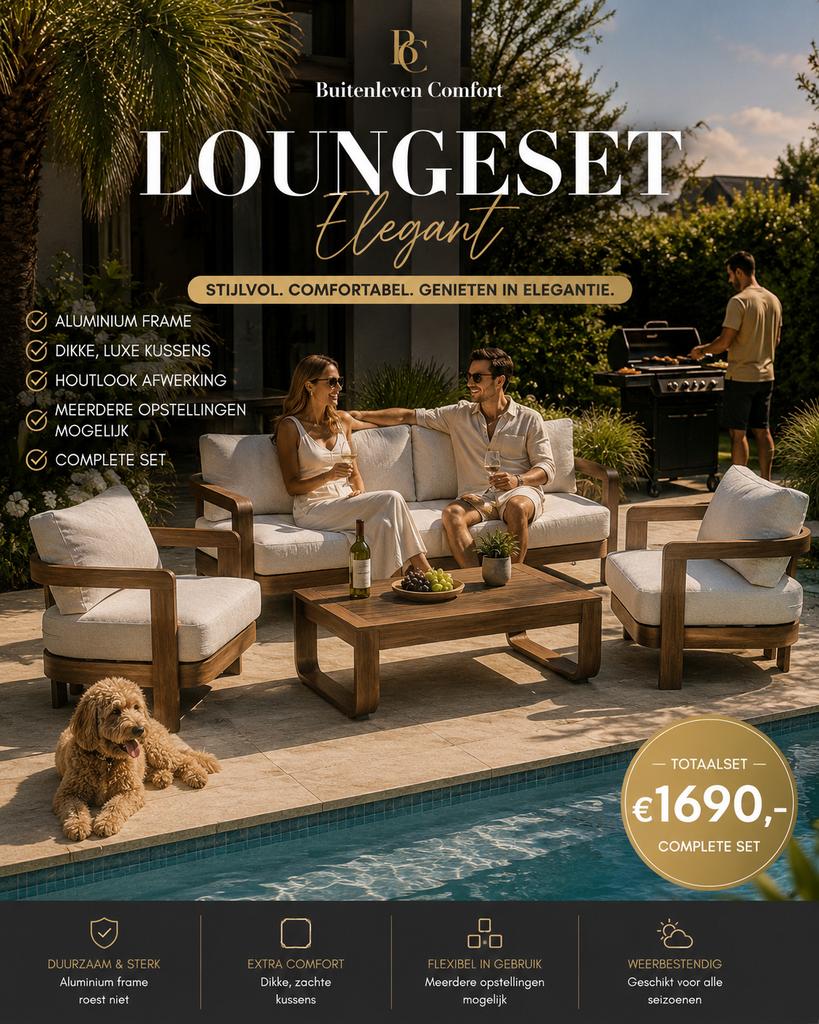 LOUNGESET ELEGANT – Luxe genieten in stijl, Ophalen, 4 zitplaatsen, Buitenlevencomfort@gmail.com, Bank