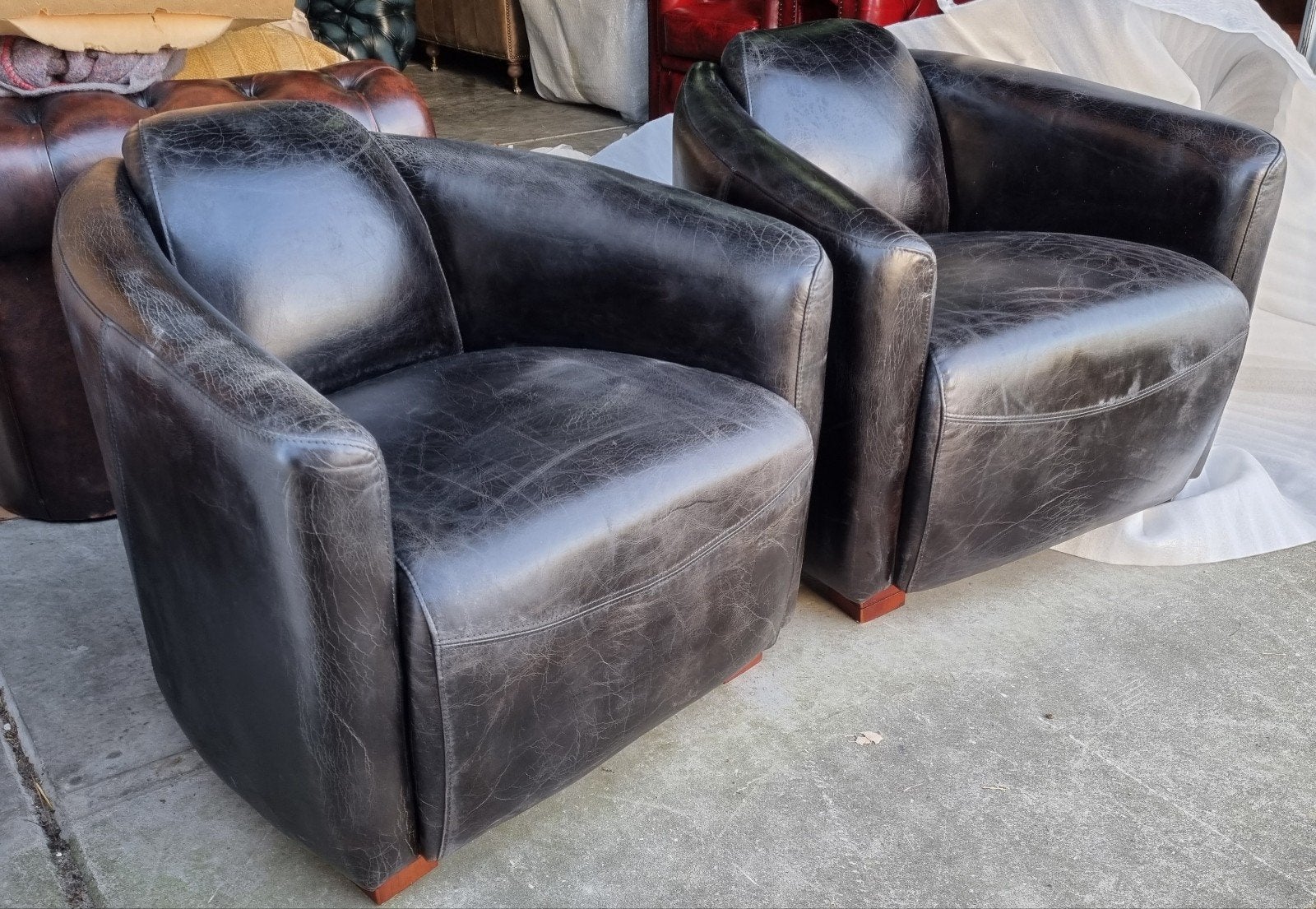 2x Aviator fauteuil vintage zwart leer + BEZORGING GRATIS, Aviator, ., Nieuw, Ophalen of Verzenden