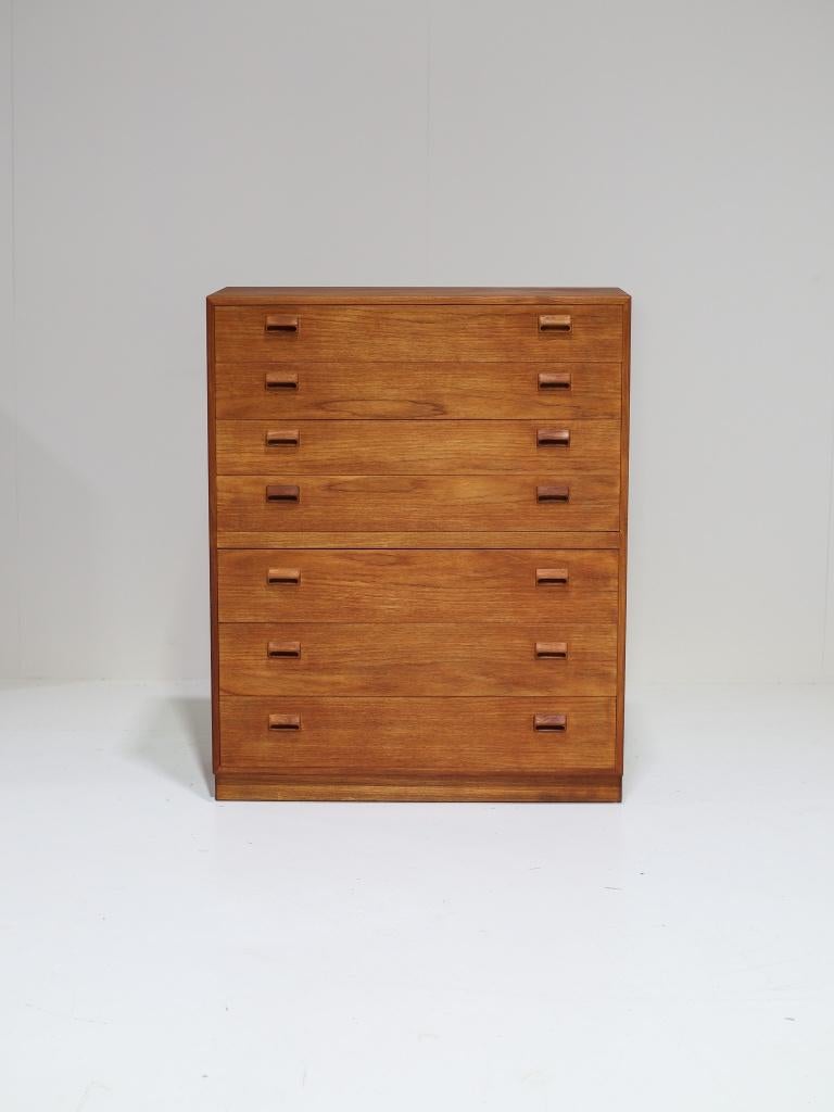 Hoge ladekast Børge Mogensen teak vintage Deens design, Huis en Inrichting, Ophalen, 100 tot 150 cm, 100 tot 150 cm, -