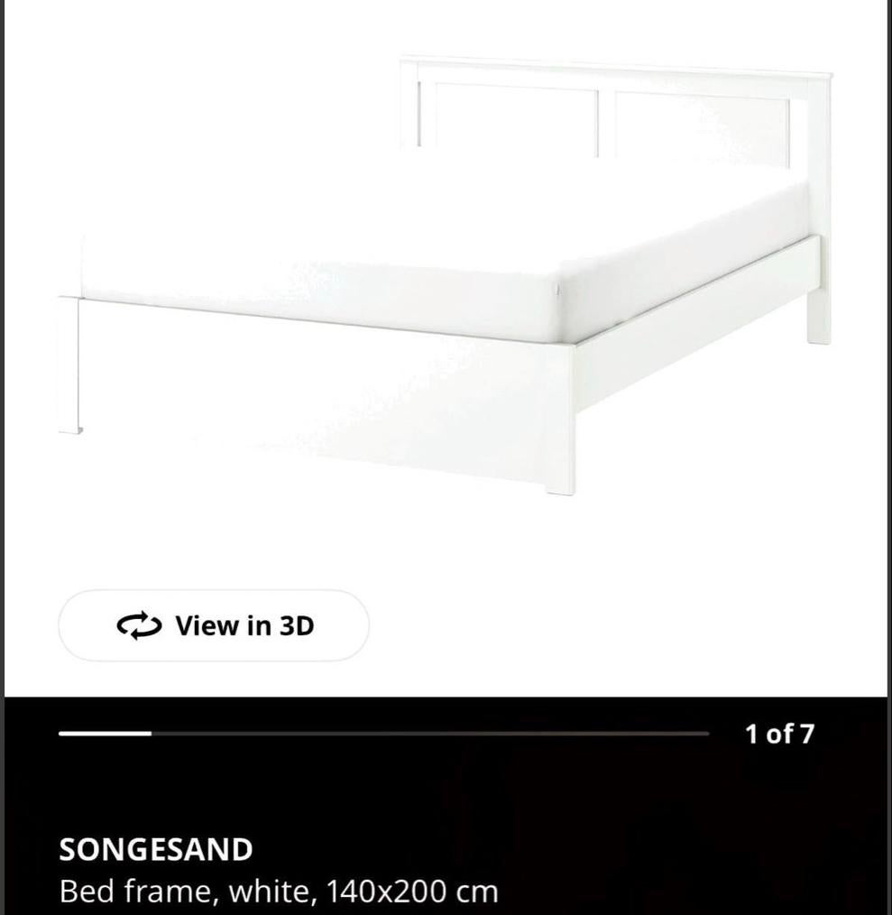 SONGESAND Bedframe wit, 140x200 cm, Wit, Tweepersoons, Zo goed als nieuw, 200 cm