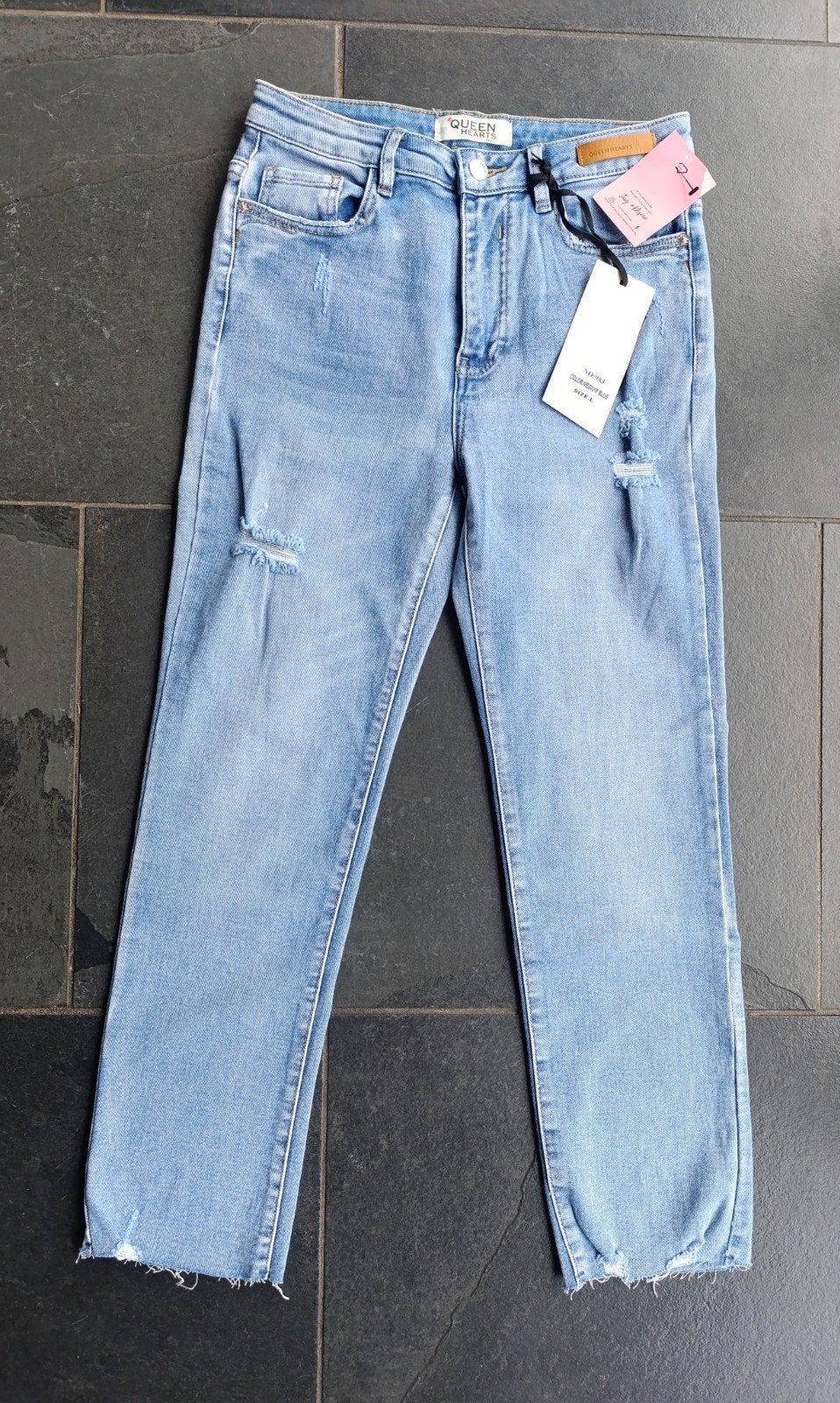 Queen Hearts slim fit cropped jeans maat 40 / L, Blauw, Ophalen of Verzenden, Zo goed als nieuw, W30 - W32 (confectie 38/40)