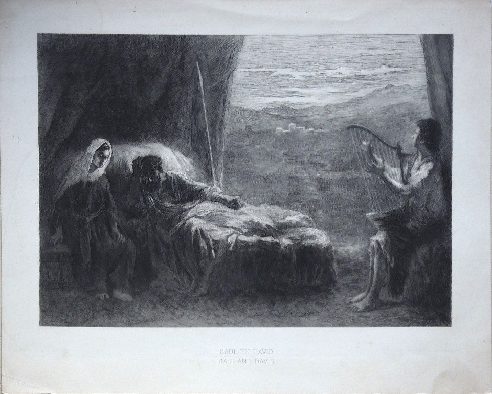 Onvermelde Maker 19e eeuw ets "Saul en David", Antiek en Kunst, Ophalen