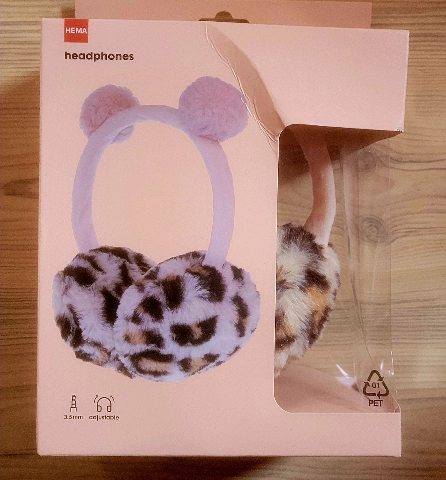 Hema koptelefoon met luipaardprint en pompons, Overige merken, Verstelbaar, Roze, Nieuw