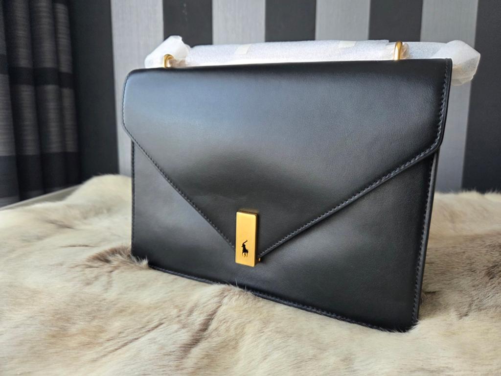 Ralph Lauren zwart leren envelope tas, Verzenden, Bruin, Handtas
