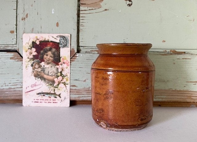 Antieke Franse geglazuurde pot confit pot midden bruin, Antiek en Kunst, Ophalen of Verzenden