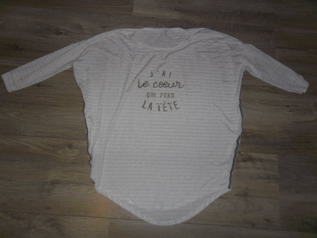 Studio MO Beige Gestreept Oversized Shirt Met Opdruk Maat M, Kleding | Dames, Maat 38/40 (M), Beige, Ophalen of Verzenden, Zo goed als nieuw