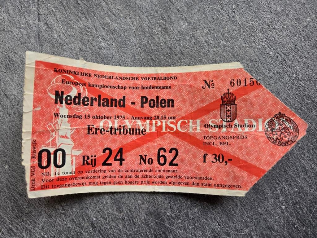 Origineel toegangsbewijs Nederland -Polen EK 1975, Ophalen of Verzenden, Gebruikt, Overige binnenlandse clubs, Overige typen