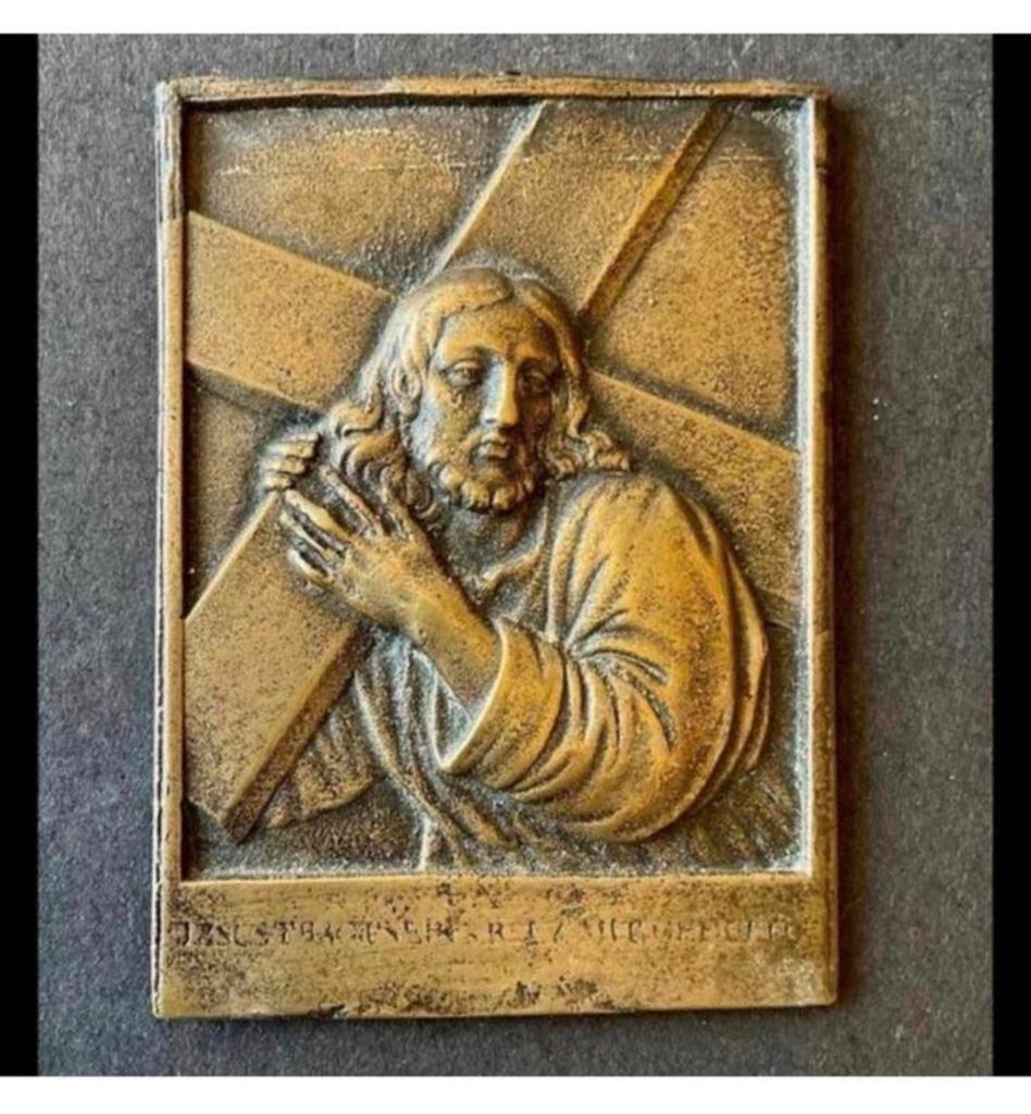 After Leonhard Posch 1800 Plaquette Christus met kruis Brons, Ophalen of Verzenden