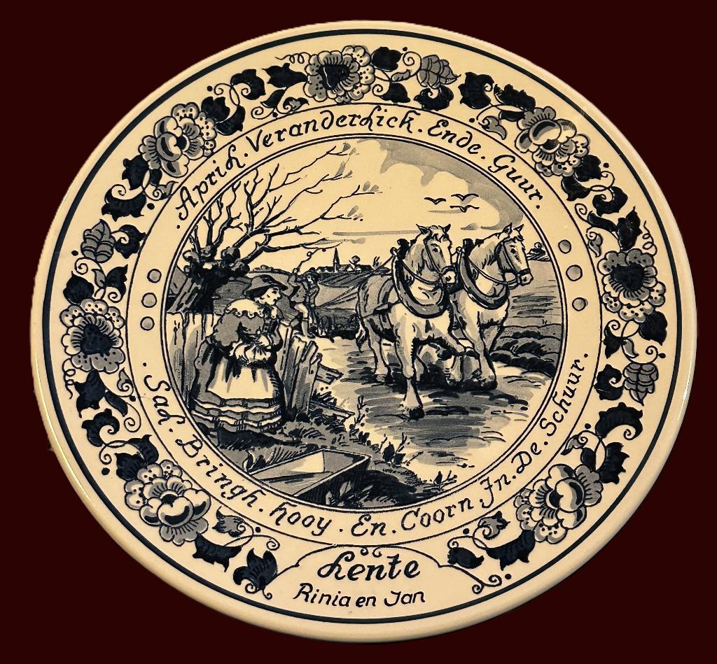 Oud wandbord royal goedewagen blue delft lente rinia en jan, Antiek en Kunst, Ophalen