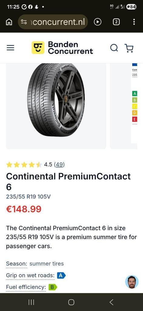 4x Continental PremiumContact 6 zomer banden tyre 235/55 R19, Ophalen of Verzenden, Gebruikt