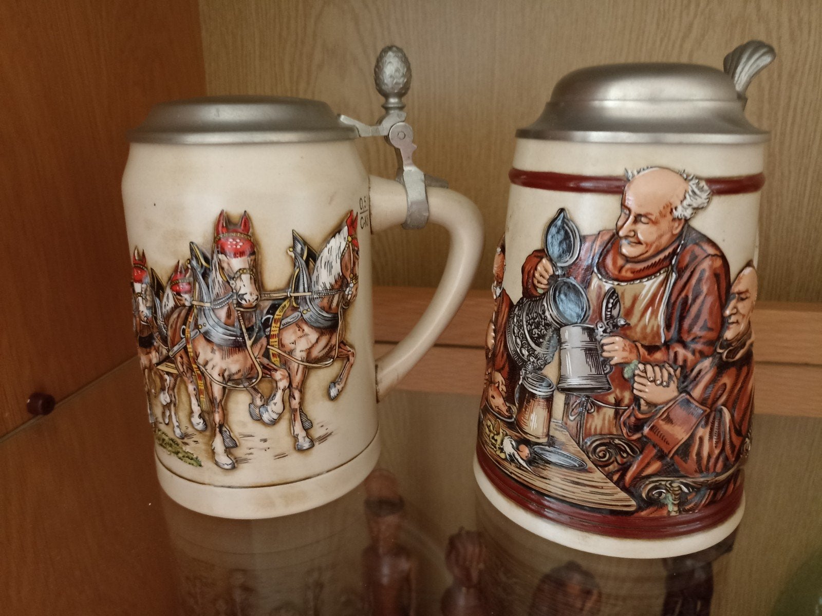 Set van 2 Vintage Duitse Bierpullen met Tinnen Deksel, Ophalen of Verzenden