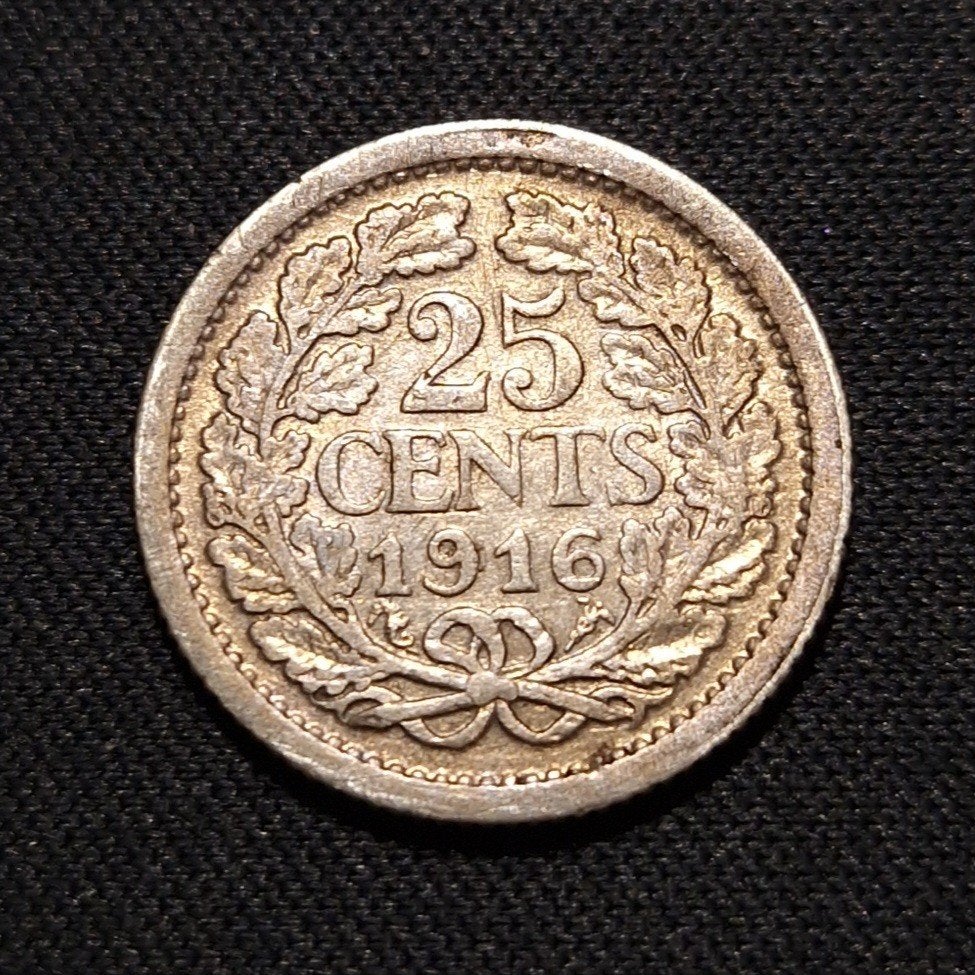25 cent 1916, Postzegels en Munten, Munten | Nederland, Zilver, 25 cent, Ophalen of Verzenden, Koningin Wilhelmina