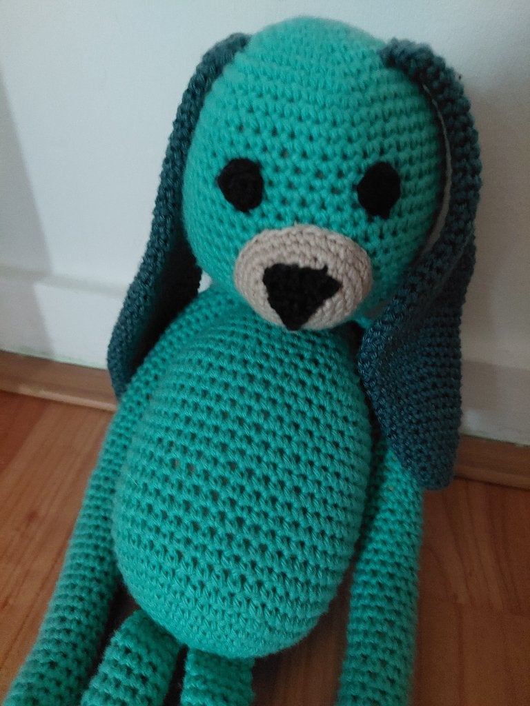 Gebreid Konijn, Kinderen en Baby's, Speelgoed | Knuffels en Pluche, Handgemaakt, Blauw, Ophalen of Verzenden, Konijn