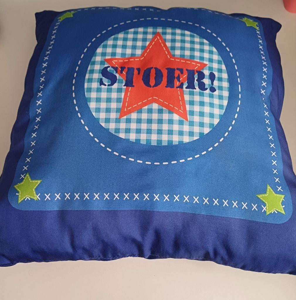 Stoer! Kussen blauw, Ophalen of Verzenden, Kleed of Kussen