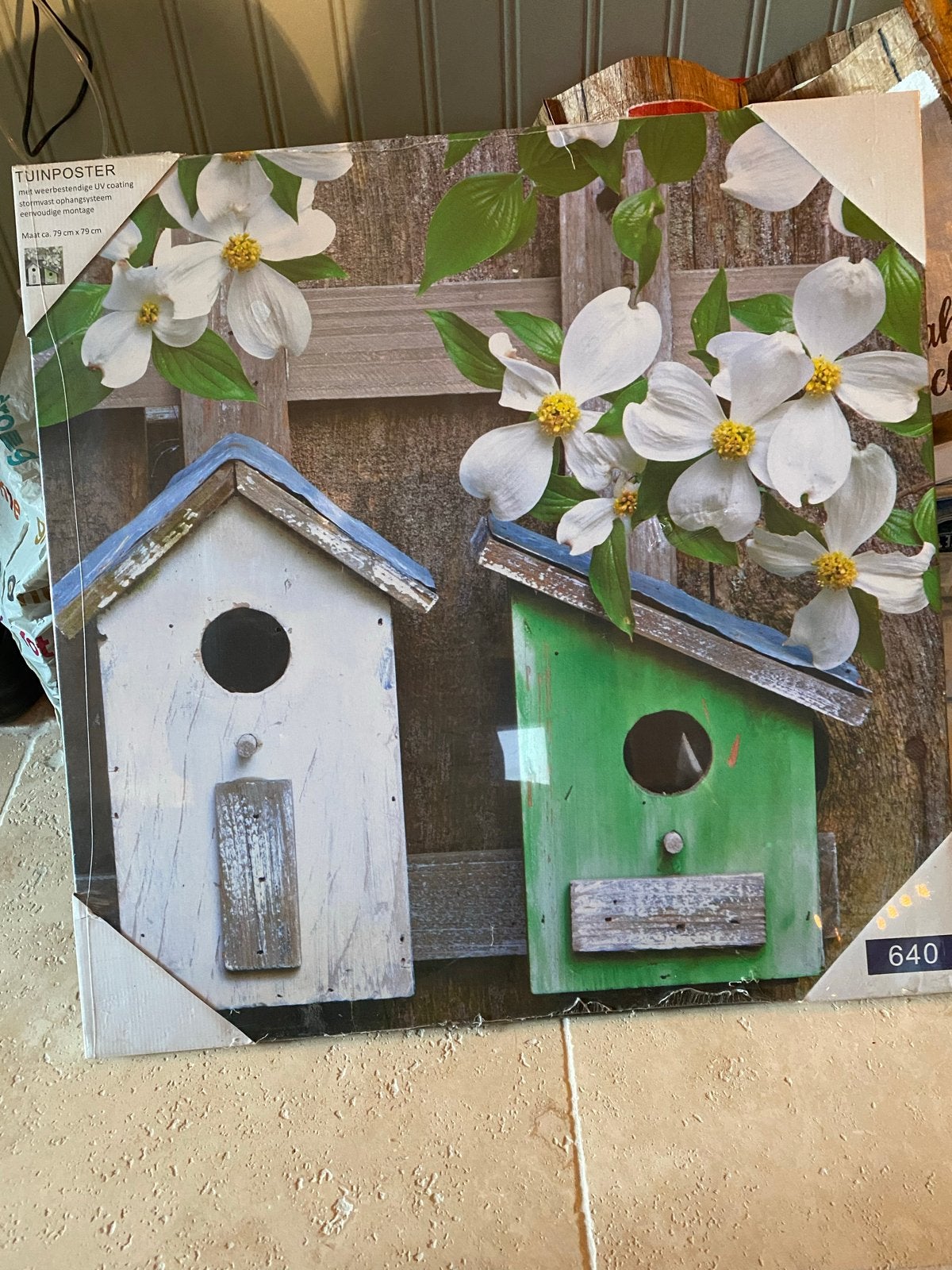 Tuinposter Canvas Tuincanvas met Vogelhuisjes en Bloemen, Tuin en Terras, Tuinwanddecoratie, Ophalen, Nieuw