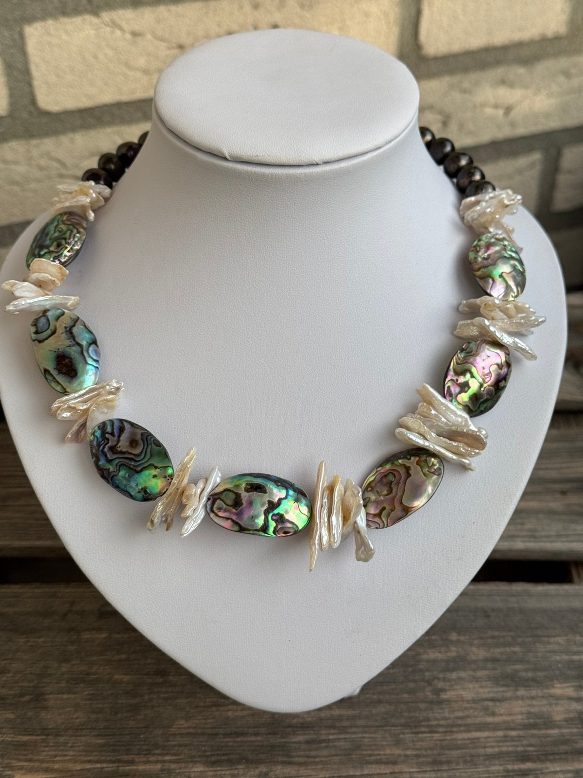 Abalone Schelp , Biwa zoetwater Parel ketting, Ophalen of Verzenden, Nieuw