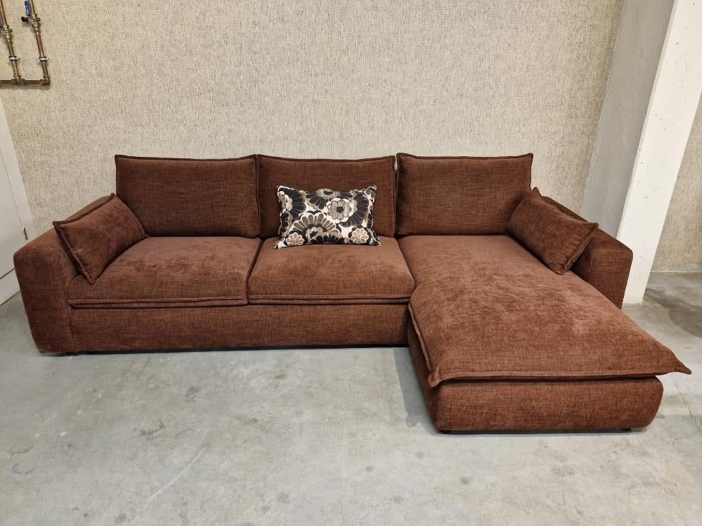 3-zits met chaise longue in bruinrode kleur - sample sale, Ophalen, 250 tot 300 cm, ., Dutch Tribes