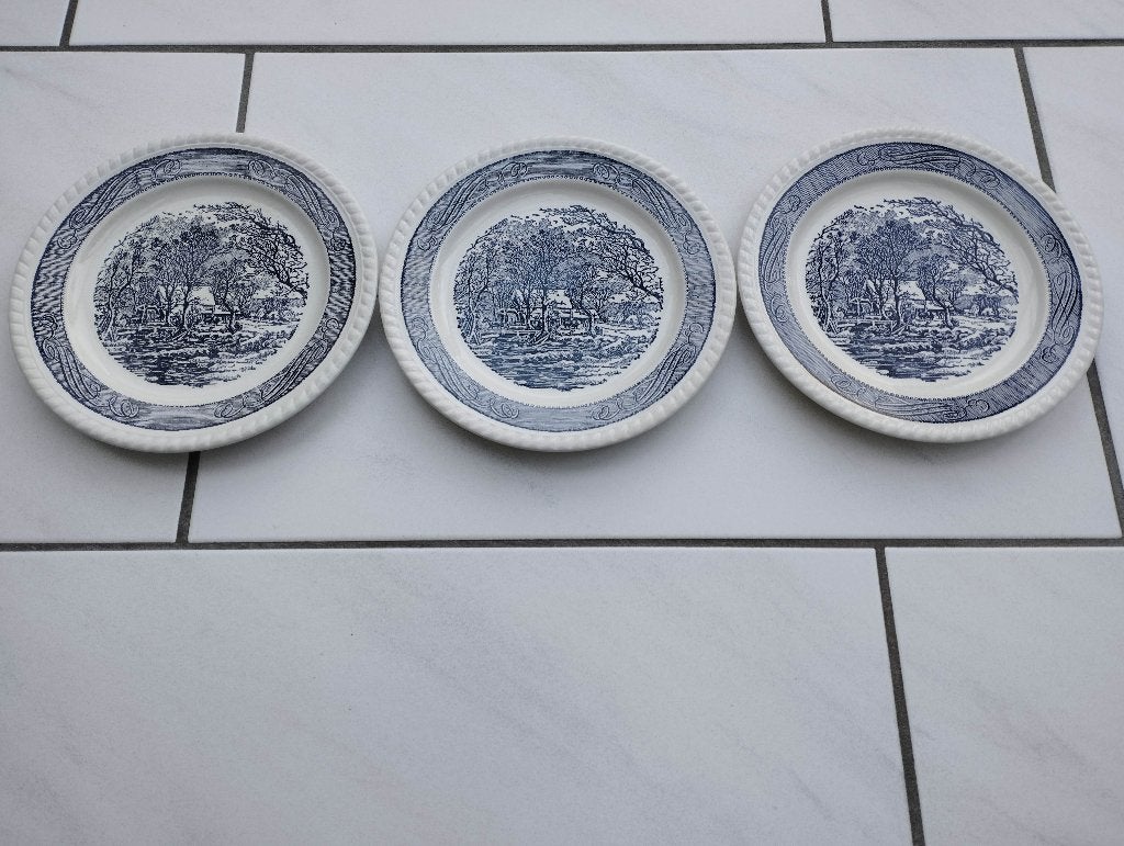 Ontbijt bordjes boerenhoeve blauw 3 stuks, Huis en Inrichting, Keuken | Servies, Ophalen of Verzenden, Zo goed als nieuw, Landelijk/Boerenbont