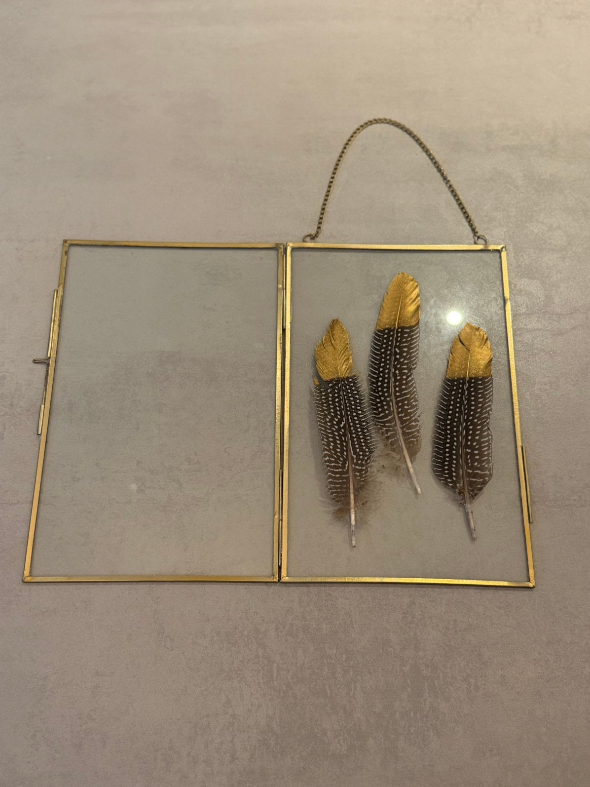 Sissy-Boy glazen hanglijstje met gouden rand en veren, Ophalen, Zo goed als nieuw