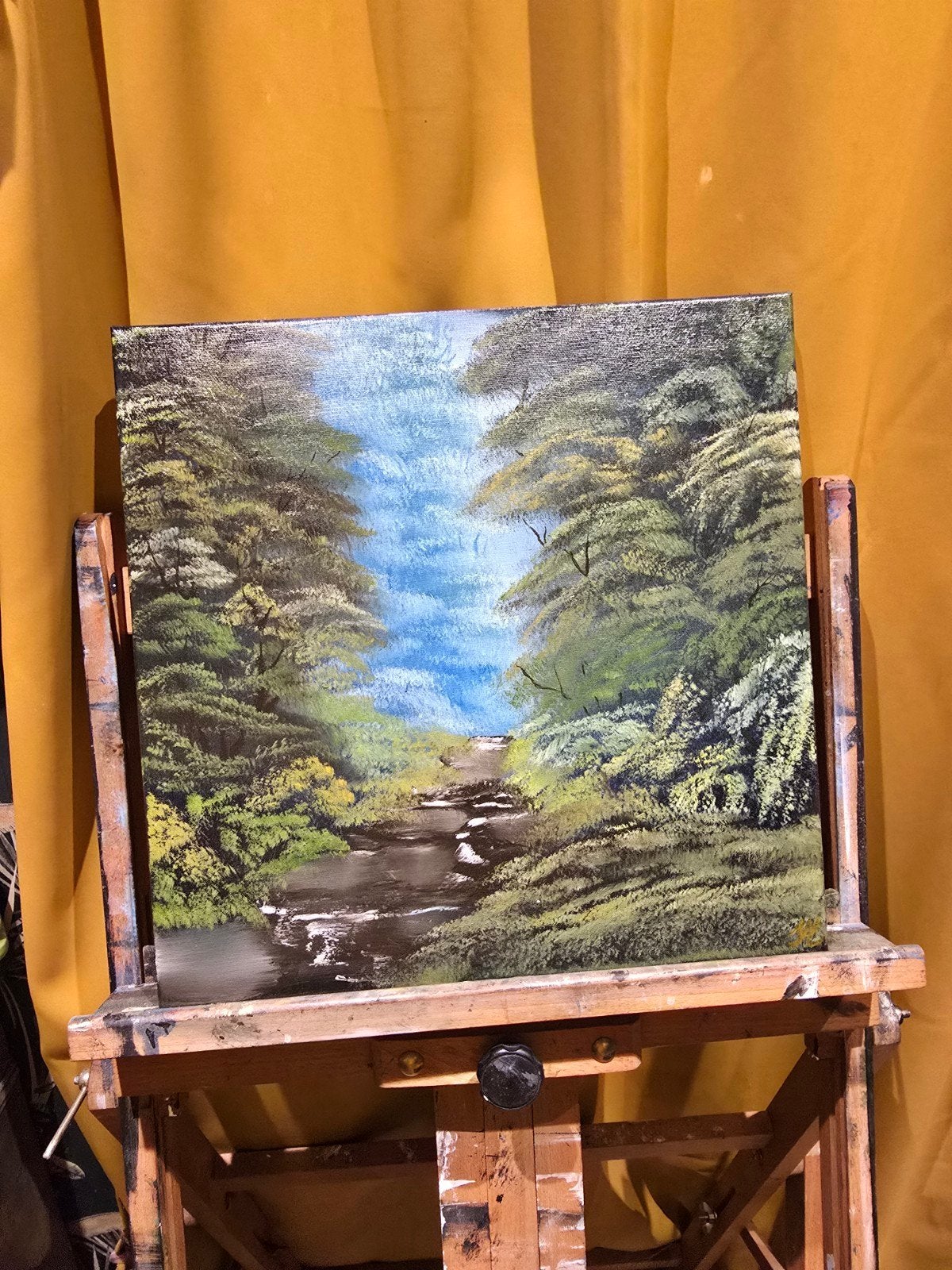 Schilderij: Boslandschap met rivier, Ophalen, Doek, Realistisch, Landschap