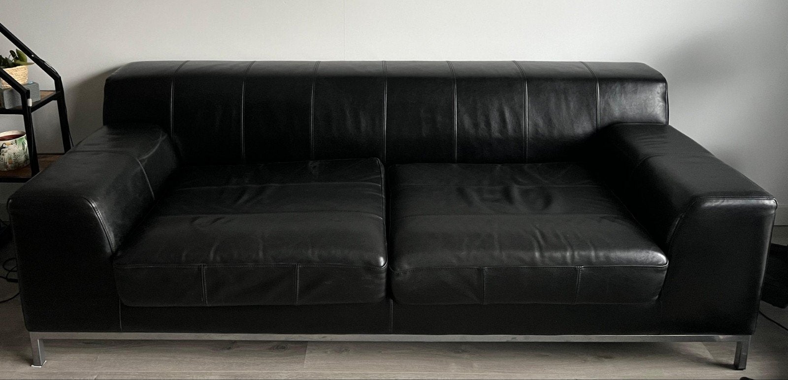 Leren bankstel met hocker, Ophalen, 75 tot 100 cm, Leer, 200 tot 250 cm