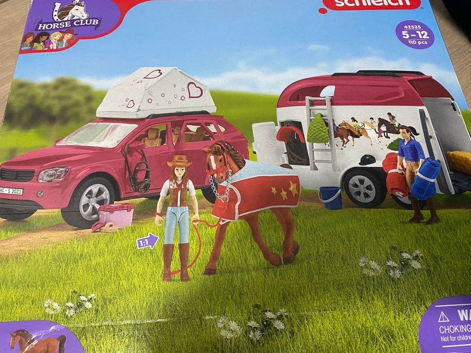 Schleich paarden campeerset auto en trailer, Kinderen en Baby's, Verzenden, Zo goed als nieuw