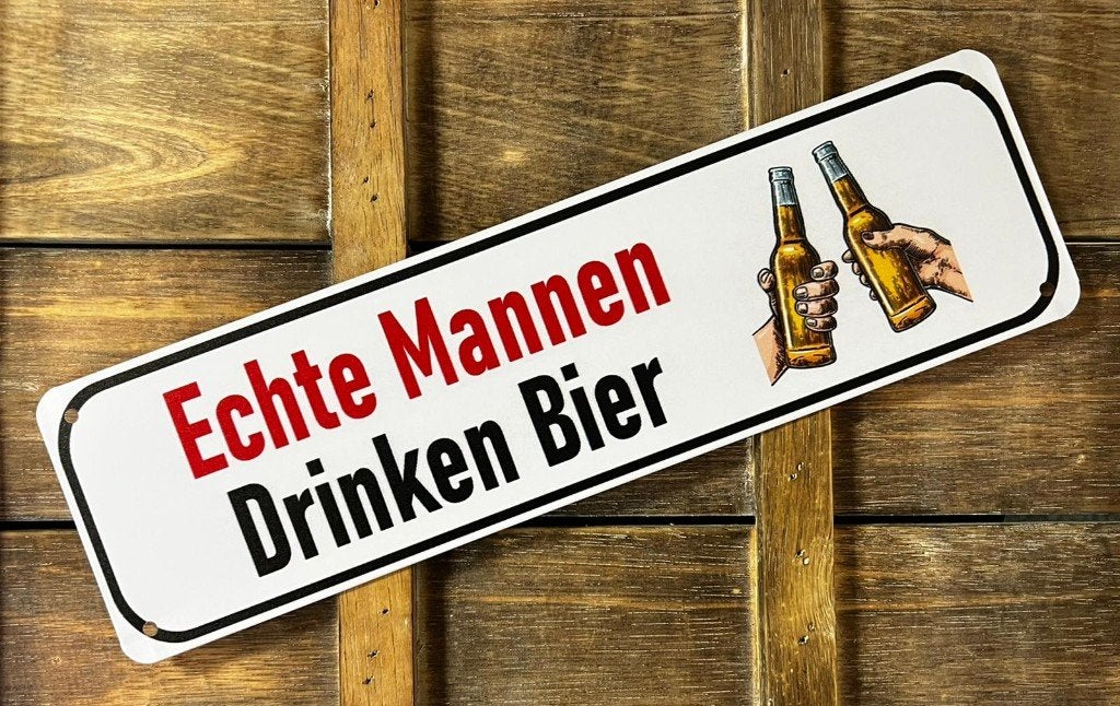 Echte mannen drinken bier reclamebord van metaal wandbord, Info@deconoord.nl, Deco Noord, Nieuw, Ophalen of Verzenden
