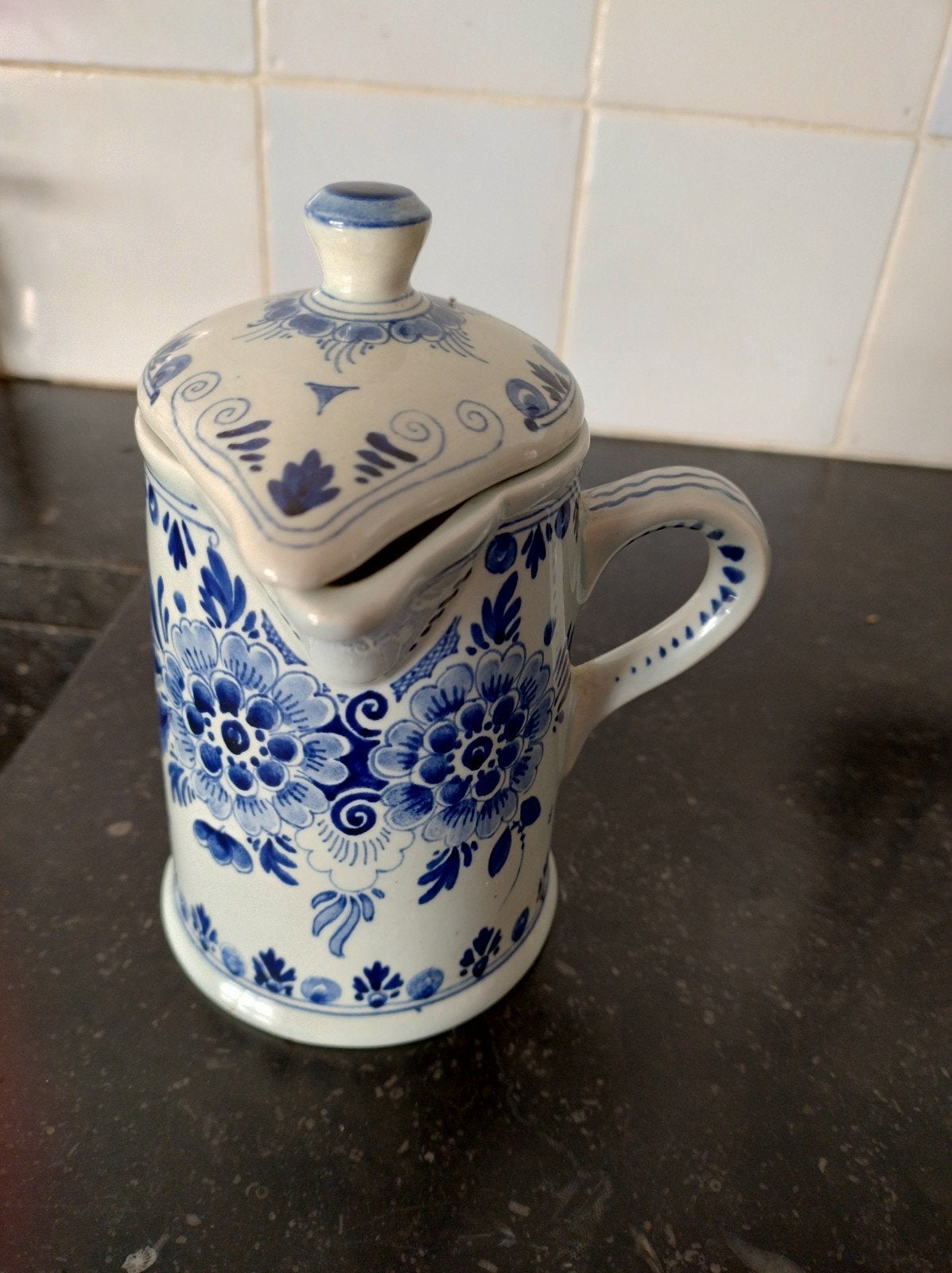 Antieke Delfts Blauwe Melkkan met Deksel - Handgeschilderd, Antiek en Kunst, Ophalen of Verzenden