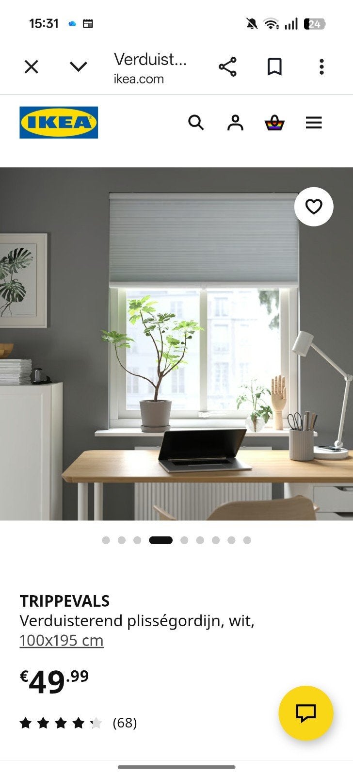 IKEA Trippevals verduisterend plisségordijn wit 100x195cm, Ophalen, Wit, IKEA, Plisségordijn
