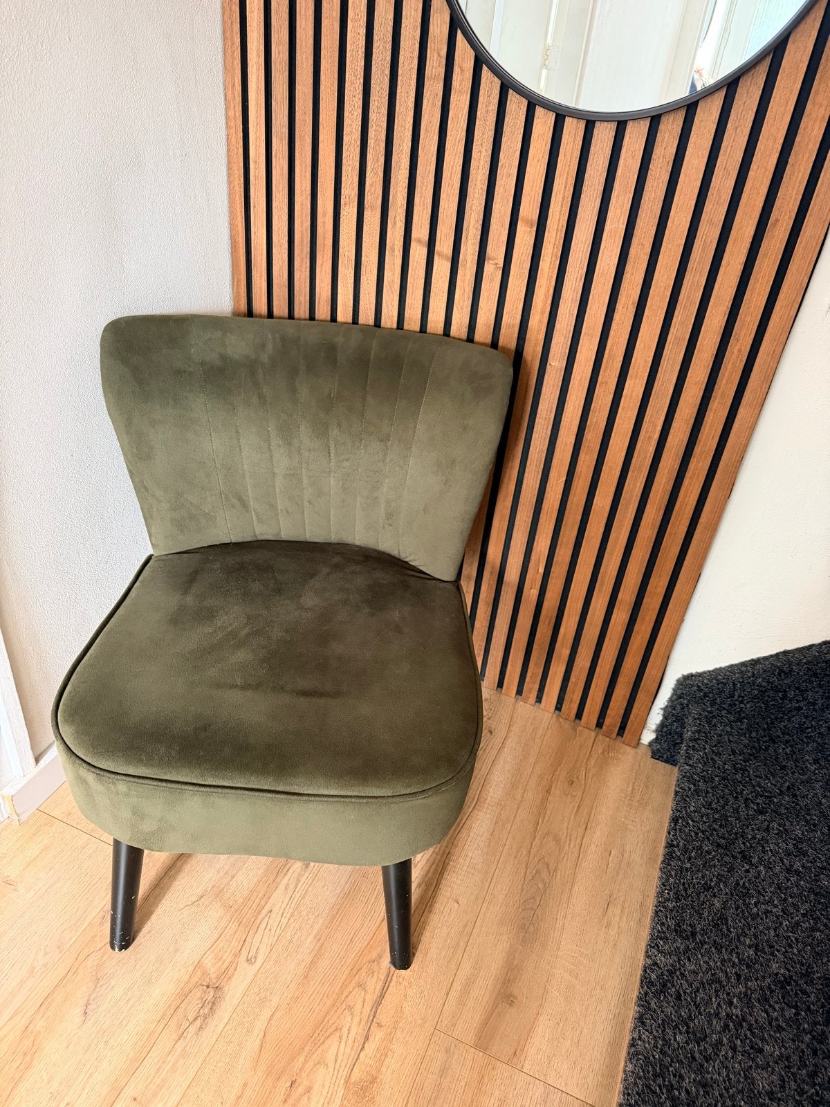 LivaLiving Fauteuil Fluweel Olijfgroen, Huis en Inrichting, Fauteuils, Ophalen, Minder dan 75 cm, Zo goed als nieuw, Stof