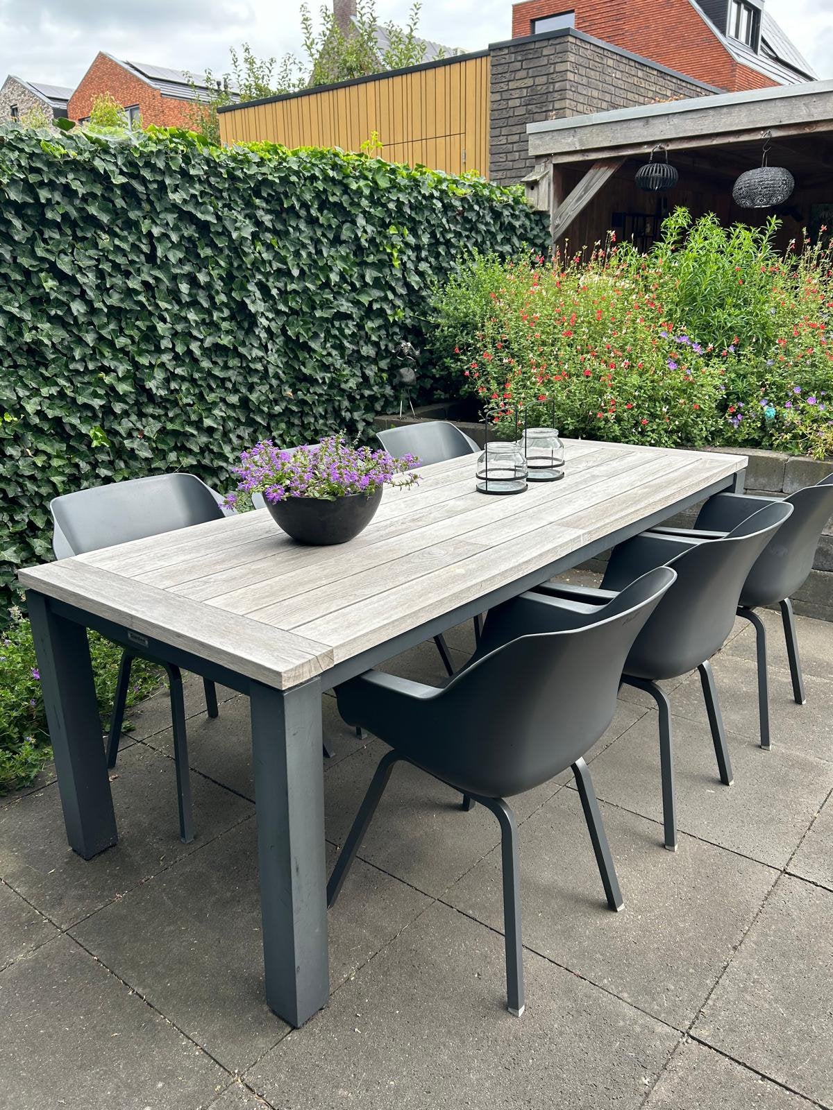 Prachtige tuinset met 6 sophie Hartmann stoelen, Ophalen, Gebruikt, Rechthoekig