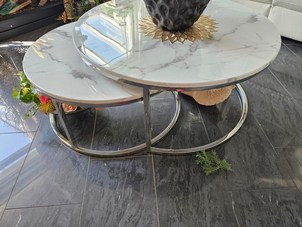 100% echt marmer 2 inschuifbare salontafels, Huis en Inrichting, Tafels | Salontafels, Ophalen, 50 tot 100 cm, Rond, 50 tot 100 cm