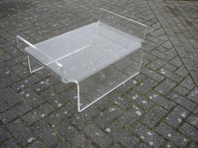 Vintage salontafel jaren 70 plexiglas/ glazen blad, Huis en Inrichting, Ophalen, Gebruikt