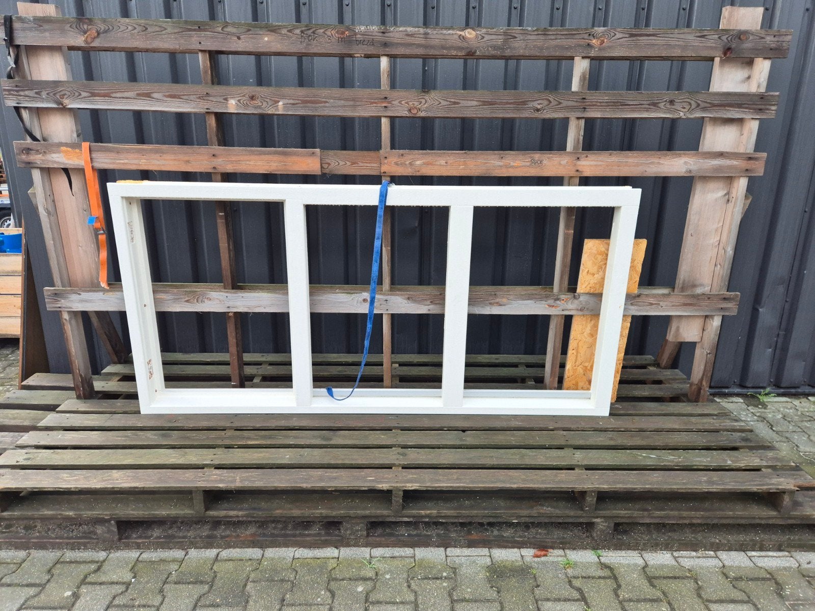 hardhouten kozijn met 3 vakken, 2x glas, Ophalen, Gevelraam of Ruit, Gebruikt, Niet van toepassing