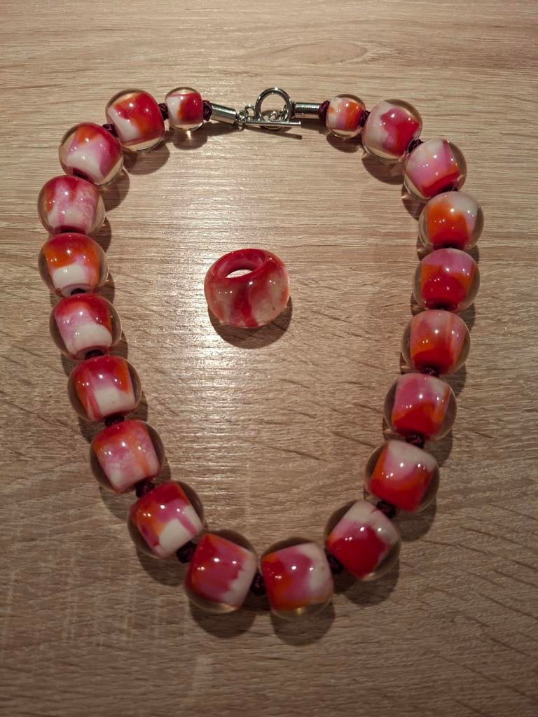 Zsiska ketting en ring, Ophalen of Verzenden, Zo goed als nieuw, Roze, Overige materialen
