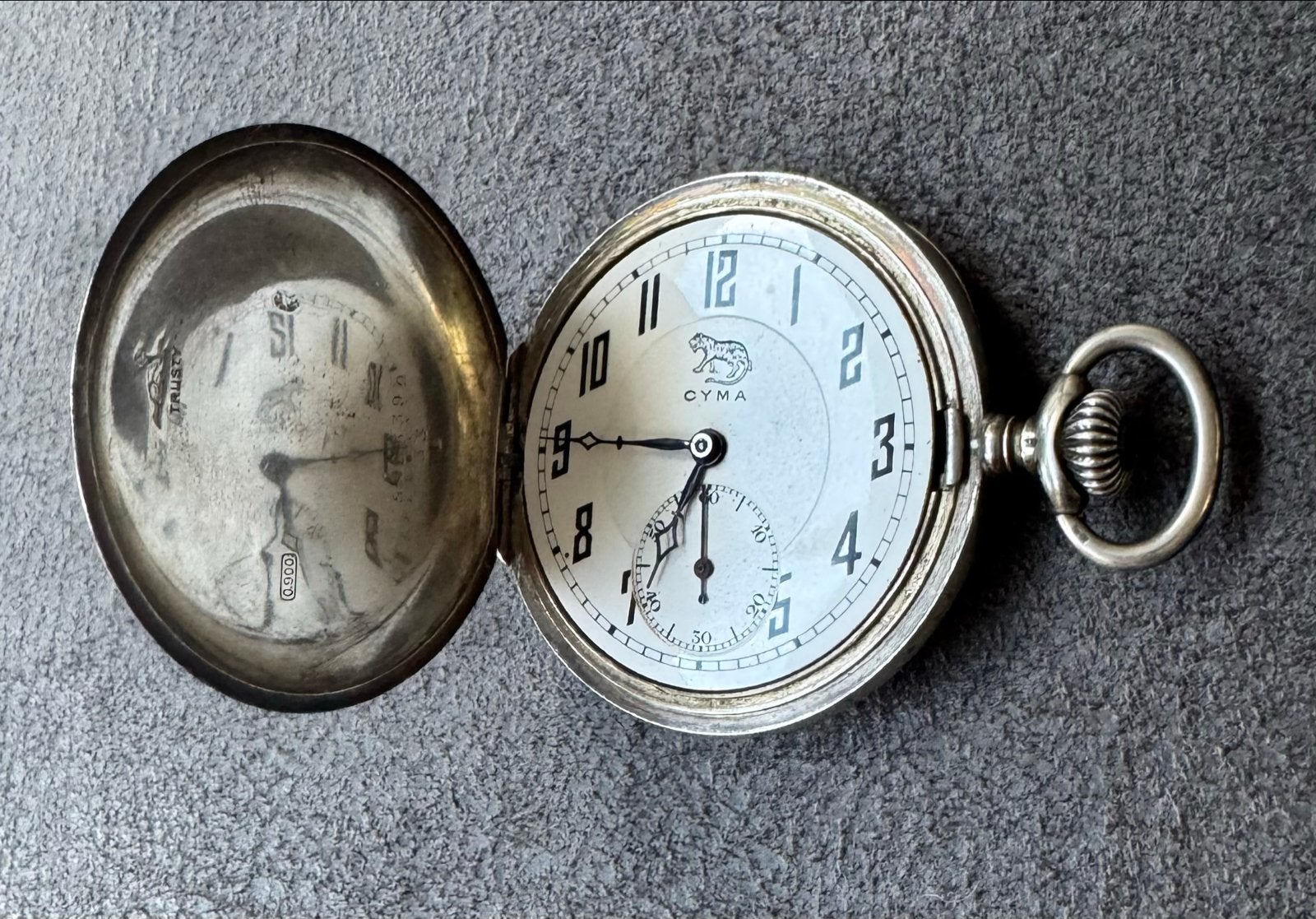 Antiek zilveren Cyma Zakhorloge, Zakhorloge, 1900 tot 1930, Zilver, Ophalen
