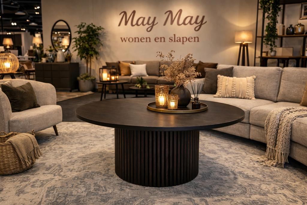 Salontafel Bumba rond Ø90 bruin mango Direct leverbaar E7361, Huis en Inrichting, Tafels | Salontafels, Nieuw, 50 tot 100 cm, 100 tot 150 cm