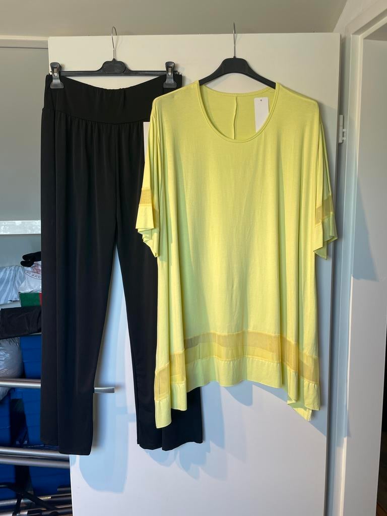 Nieuwe set; zwarte broek zachtgele alijn tuniek 44/46/48/50, Overige typen, Verzenden, Zwart, Nieuw