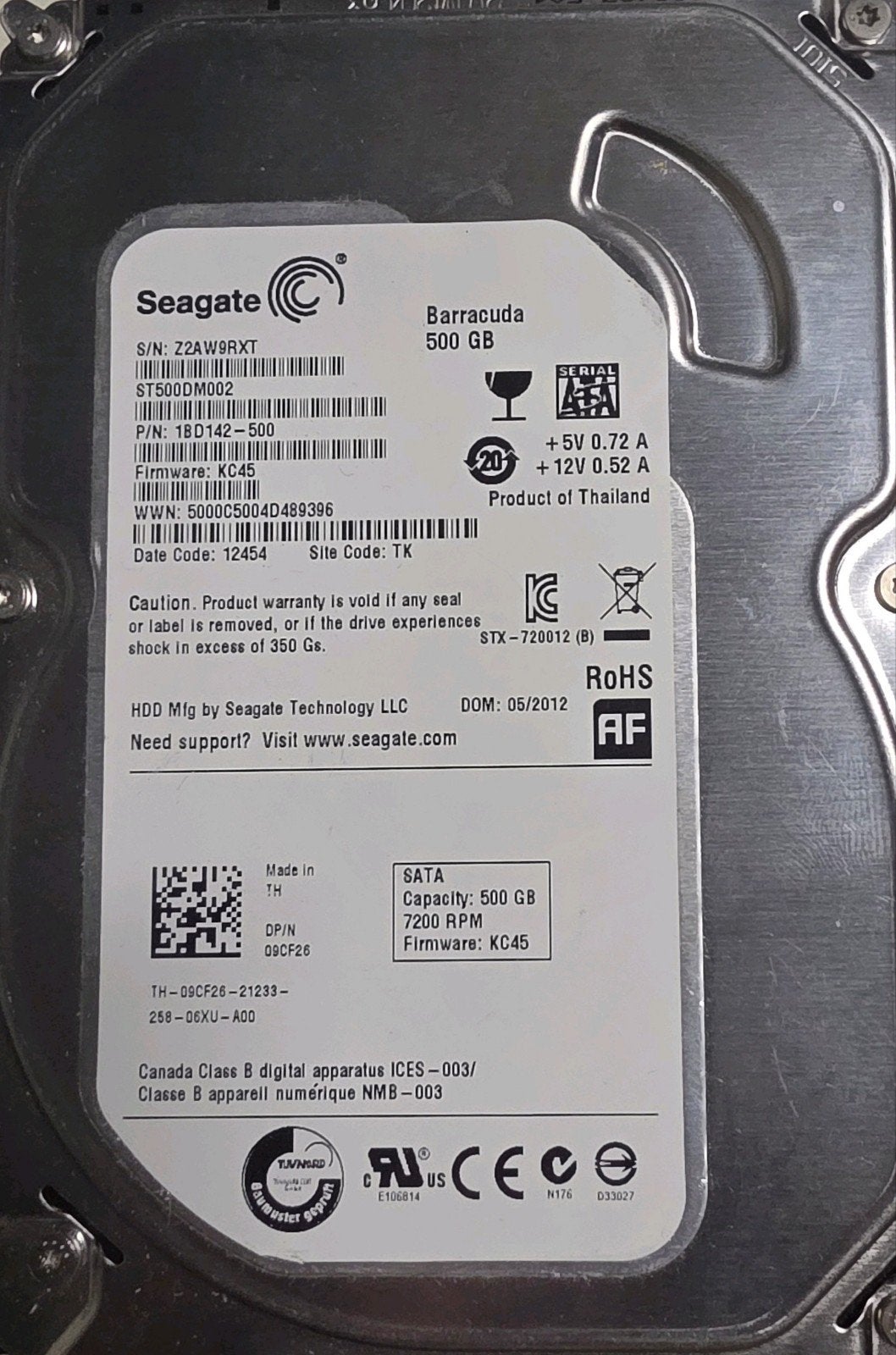 Seagate Barracuda 500GB HDD - SATA 7200 RPM, Computers en Software, Ophalen, Intern, Gebruikt, Desktop