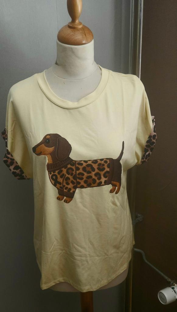 Nieuw shirt met teckelprint, maat 40/42, Beige, Maat 42/44 (L), Nieuw, Ophalen of Verzenden