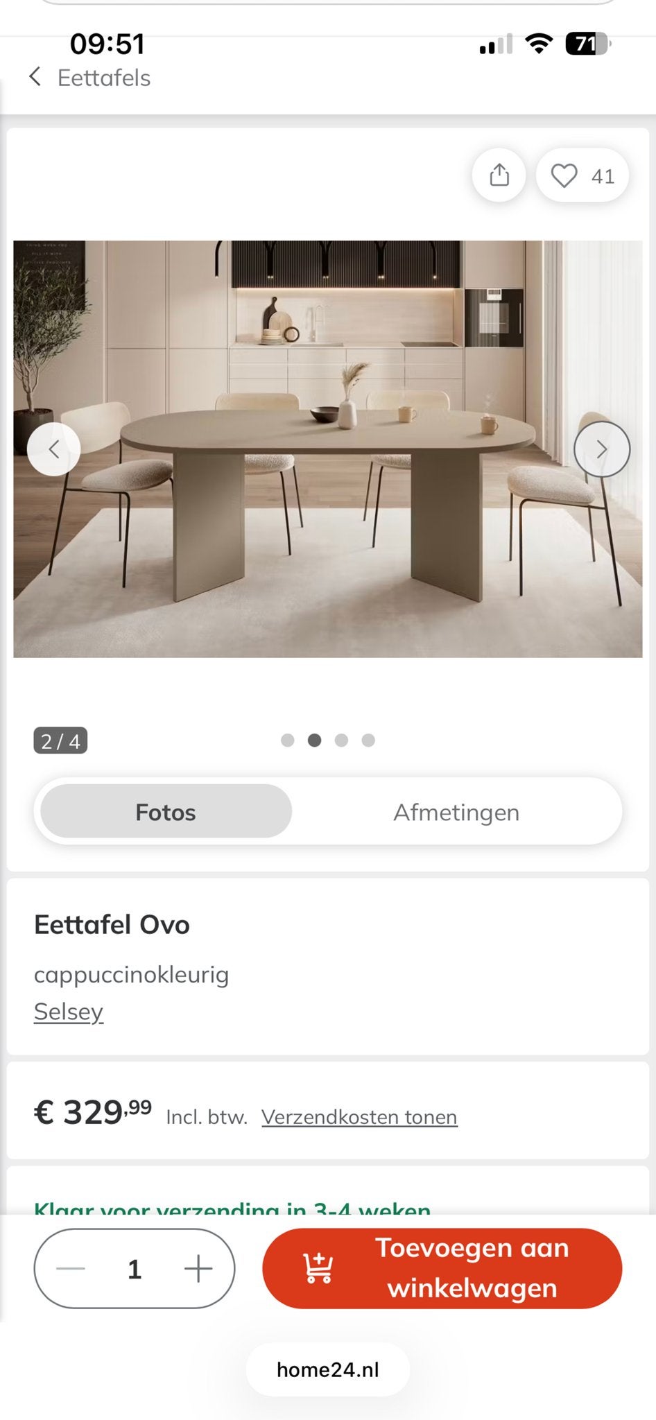 Eettafel Ovo - Cappuccinokleur - nieuw en in doos, Ophalen, Nieuw, Vier personen, Ovaal