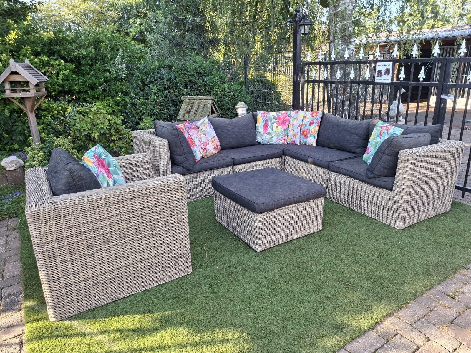 Groot rond wicker loungeset, Tuin en Terras, Tuinsets en Loungesets, Gebruikt, Loungeset, Wicker, Ophalen