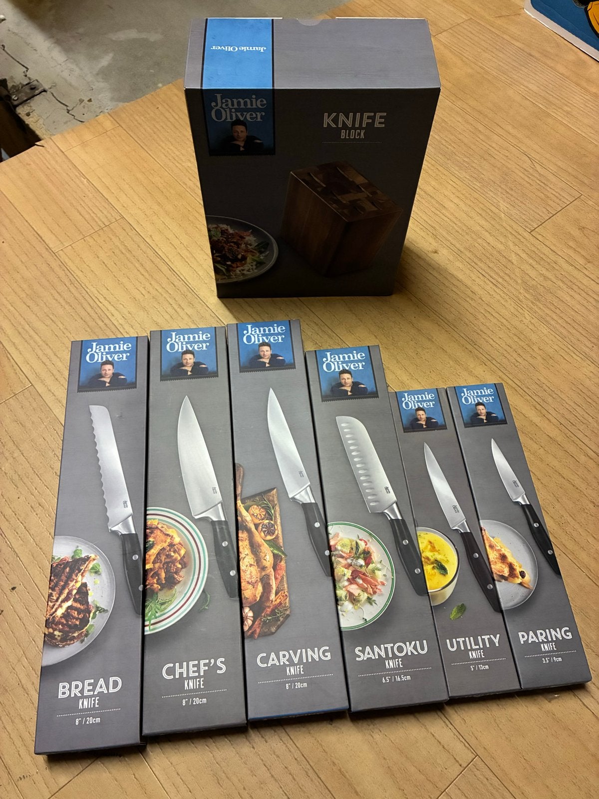 Jamie Oliver by Tefal Messenset met Houten Messenblok (6 st., Huis en Inrichting, Bestekset, Nieuw, Ophalen of Verzenden, Messenset