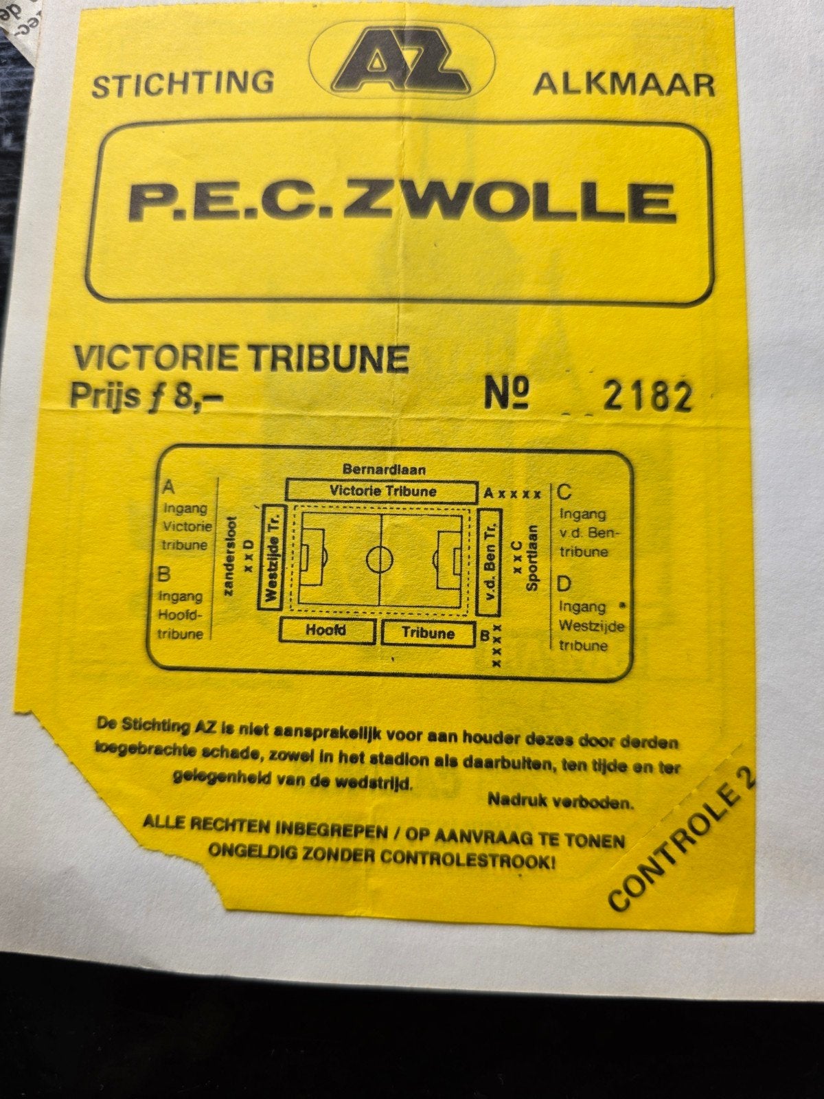 Voetbalticket  Az67-Pec Zwolle 0-3., Eén persoon