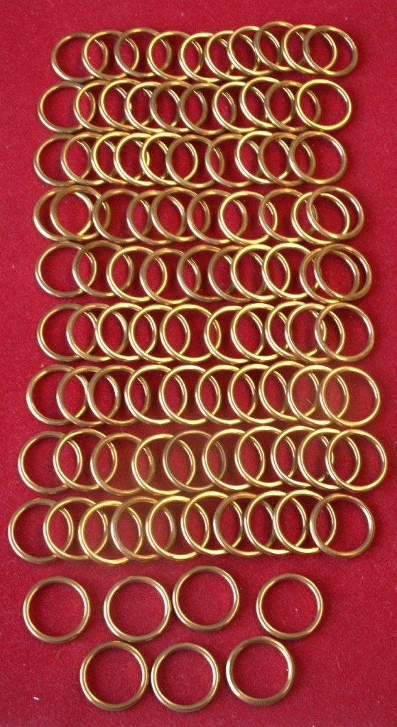 96 goudkleurige messing  ringetjes hoogglans buitenmaat 2,2, Ophalen of Verzenden, Nieuw, Minder dan 50 mm